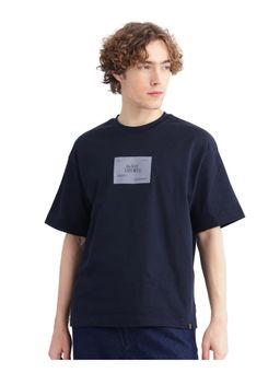 Rare Rabbit - Justin Navy Blue Graphic Print Oversized Fit T-Shirt