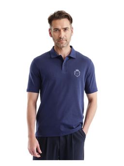 Rare Rabbit - Kace Dark Navy Blue Plain Oversized Fit Polo T-Shirt