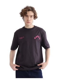 Rare Rabbit - Kany Dark Grey Embroidered Oversized Fit T-Shirt