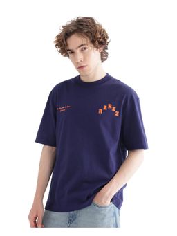 Rare Rabbit - Kany Blue Embroidered Oversized Fit T-Shirt