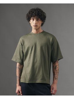 Rare Rabbit - Kelos Olive Textured Oversized Fit T-Shirt