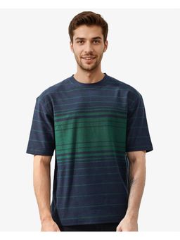 Rare Rabbit - Kot Navy Blue Stripes Oversized Fit T-Shirt