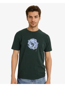 Rare Rabbit - Kowl Dark Green Graphic Print Regular Fit T-Shirt