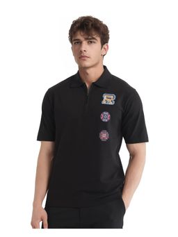 Rare Rabbit - Labe Black Plain Oversized Fit Polo T-Shirt