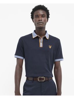 Rare Rabbit - Lark Navy Blue Plain Regular Fit Polo T-Shirt