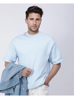 Rare Rabbit - Lauch Pastel Blue Plain Oversized Fit T-Shirt