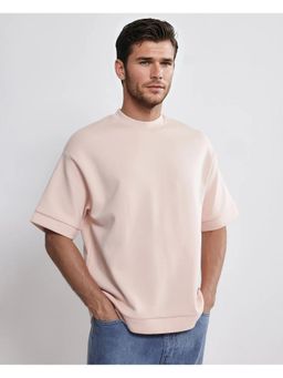 Rare Rabbit - Lauch Pastel Pink Plain Oversized Fit T-Shirt