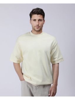 Rare Rabbit - Lauch Pastel Yellow Plain Oversized Fit T-Shirt