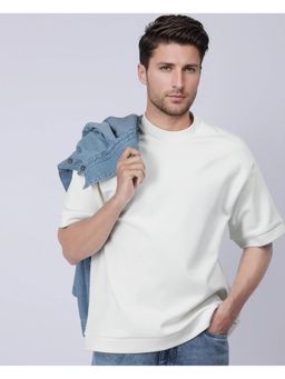 Rare Rabbit - Lauch Off White Plain Oversized Fit T-Shirt