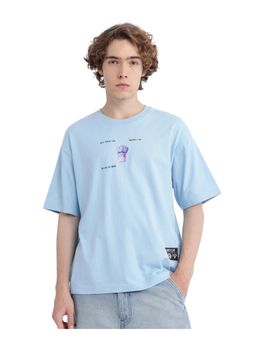 Rare Rabbit - Laun Light Blue Hd Print Oversized Fit T-Shirt