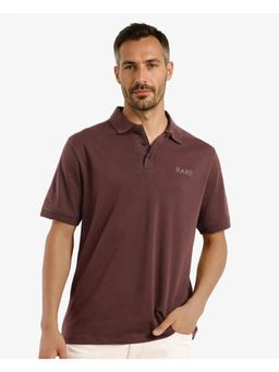 Rare Rabbit - Laur Dark Brown Plain Regular Fit Polo T-Shirt