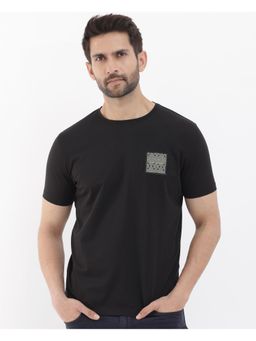 Rare Rabbit - Leonel Black Embroidered Regular Fit T-Shirt