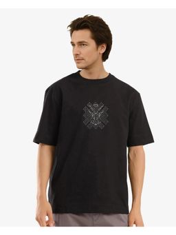 Rare Rabbit - Lexel Black Graphic Print Oversized Fit T-Shirt