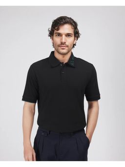 Rare Rabbit - Limo Black Embroidered Regular Fit Polo T-Shirt