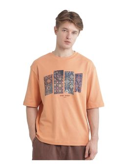 Rare Rabbit - Lino Dark Orange Graphic Print Qlo Fit T-Shirt