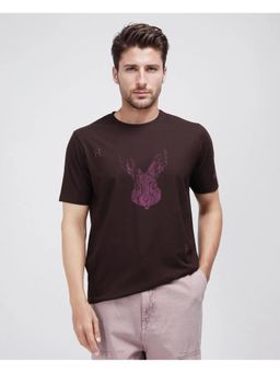 Rare Rabbit - Log Brown Graphic Print Regular Fit T-Shirt