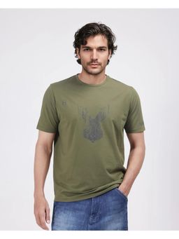 Rare Rabbit - Log Green Graphic Print Regular Fit T-Shirt