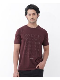 Rare Rabbit - Love Her Maroon Typhography Print Slim Fit T-Shirt