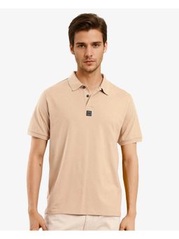 Rare Rabbit - Mabe Beige Plain Regular Fit Polo T-Shirt