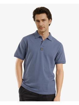 Rare Rabbit - Mabe Petrol Plain Regular Fit Polo T-Shirt