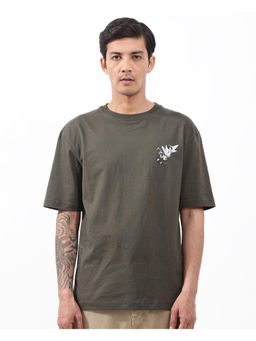 Rare Rabbit - Magiq Olive Graphic Print Oversized Fit T-Shirt