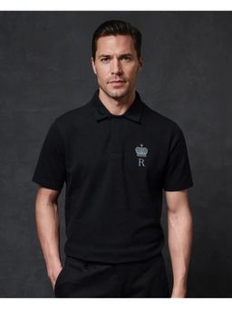 Rare Rabbit - Mais Black Plain Regular Fit Polo T-Shirt
