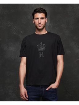 Rare Rabbit - Maisel-25 Black Hd Print Regular Fit T-Shirt