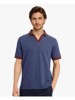 Rare Rabbit - Marcelo 1 Blue Plain Regular Fit Polo T-Shirt