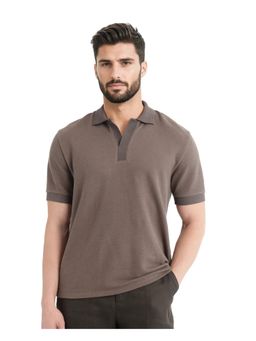 Rare Rabbit - Marcelon Dusky Olive Jacquard Regular Fit Polo T-Shirt