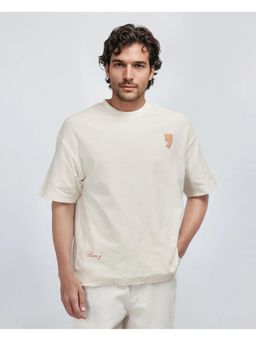 Rare Rabbit - Marsa Off White Graphic Print Oversized Fit T-Shirt