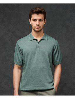Rare Rabbit - Mekko Dusky Green Plain Regular Fit Polo T-Shirt