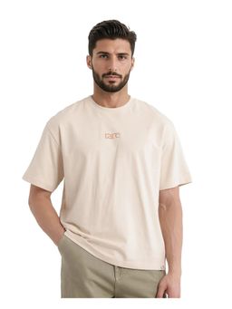 Rare Rabbit - Mend Beige Graphic Print Oversized Fit T-Shirt