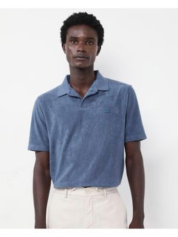 Rare Rabbit - Merk Dark Blue Textured Regular Fit Polo T-Shirt