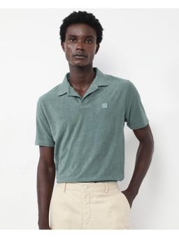 Rare Rabbit - Merk Dusky Green Textured Regular Fit Polo T-Shirt