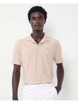 Rare Rabbit - Merk Beige Textured Regular Fit Polo T-Shirt