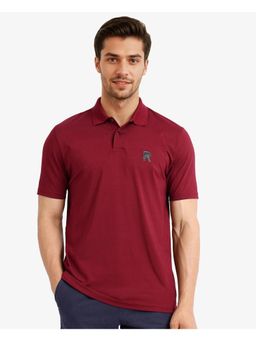Rare Rabbit - Merko Maroon Plain Regular Fit Polo T-Shirt