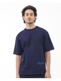 Rare Rabbit - Meta Navy Blue Graphic Print Oversized Fit T-Shirt