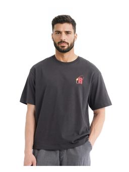 Rare Rabbit - Mosh Dark Grey Graphic Print Oversized Fit T-Shirt