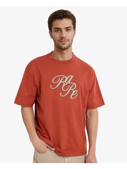 Rare Rabbit - Muville Rust Typography Print Oversized Fit T-Shirt