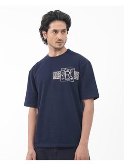 Rare Rabbit - Myro Navy Blue Graphic Print Skinny T-Shirt