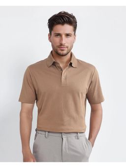 Rare Rabbit - Nark Dusky Brown Textured Regular Fit Polo T-Shirt