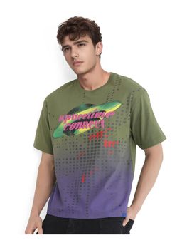 Rare Rabbit - Nas Olive Graphic Print Oversized Fit T-Shirt