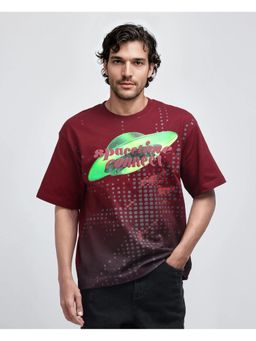 Rare Rabbit - Nas Maroon Graphic Print Oversized Fit T-Shirt