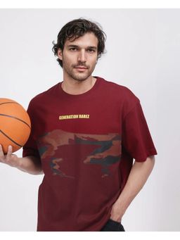 Rare Rabbit - Naso Maroon Ombre Oversized Fit T-Shirt