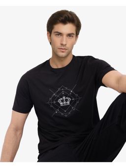 Rare Rabbit - Naz Black Graphic Print Regular Fit T-Shirt