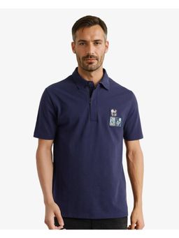 Rare Rabbit - Nesco Dusky Blue Plain Regular Fit Polo T-Shirt