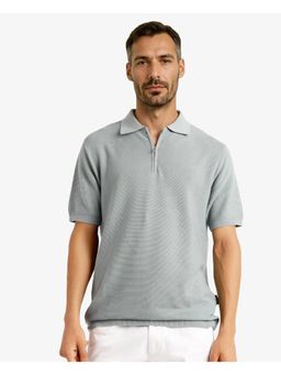 Rare Rabbit - Nett Dusky Green Plain Regular Fit Polo T-Shirt