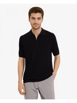 Rare Rabbit - Nett Black Plain Regular Fit Polo T-Shirt