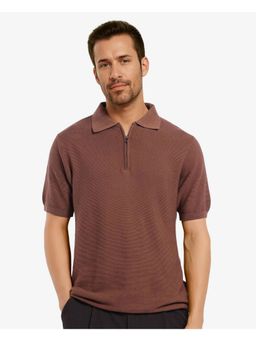 Rare Rabbit - Nett Brown Plain Regular Fit Polo T-Shirt