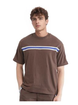 Rare Rabbit - Newnon-T Brown Stripes Boxy Fit T-Shirt